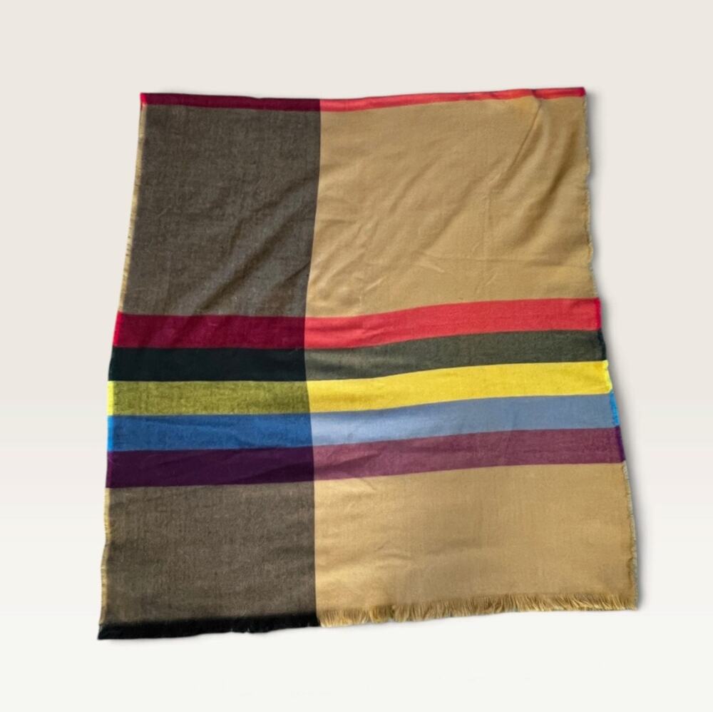 Zara Multi-Color Striped Wool-Blend Scarf 33 Wide, 72 Long